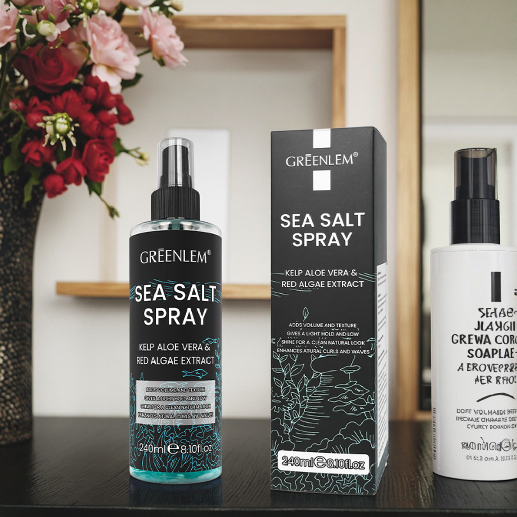 Private Label Mens Herbal Hair Spray Salt Water with Aloe Red Algae Heat Protection for Dry Wavy Hair Enriched Essential Oils(pic2)