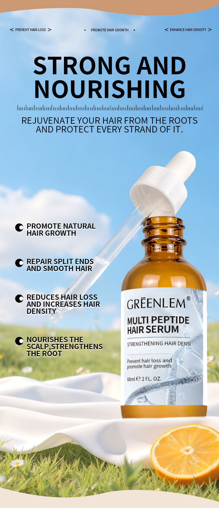 Organic Peptide Hair Serum 60ml Vegan Daily Use for Damaged Hair Growth Thickness Nature Fragrance with Argan Oil Anti Hair Loss(pic4)